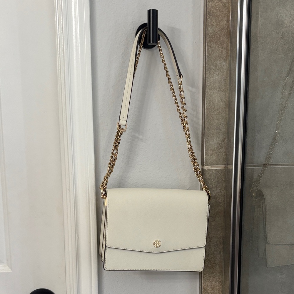Tory Burch Cream Leather Chain Crossbody Bag